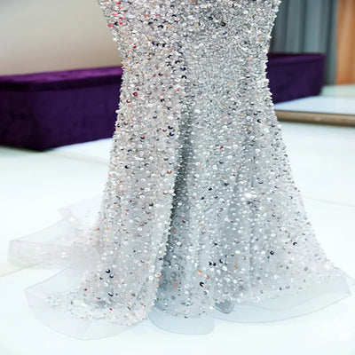 Women's Mermaid Prom Evening Dresses Crystal Stones Long Bling Bling Gown Evening Party Sexy Sweep Train Vestidos