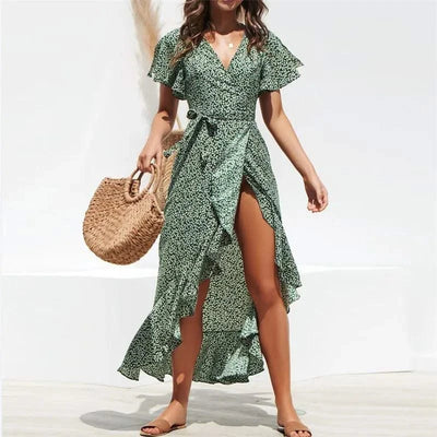 Summer Beach Maxi Dress Women Floral Print