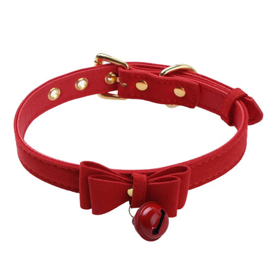 Fashion Bow Tie Neck Choker Collar Necklace with Bell PU Leather Adjustable Choker Collar for Women Girls Halloween cat costume