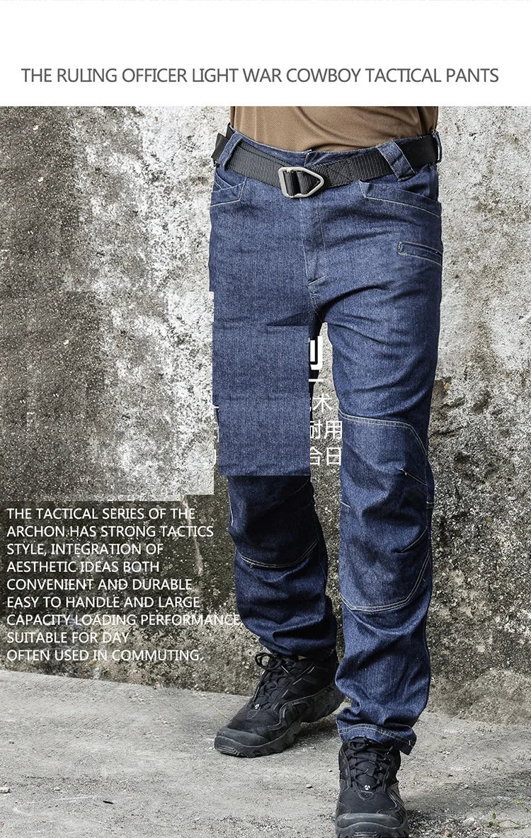Men Tactical Jeans Denim Pants Stretchy Jeans Trousers Comfortable Full Length Multi Pockets Commuter Strenthen Knee Leggings