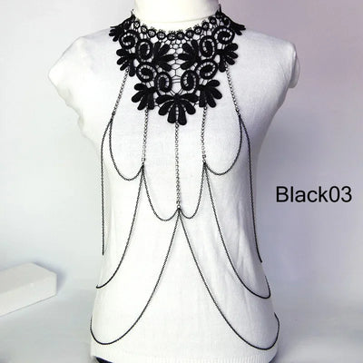 Multi layer Chain necklace Women Tassel Necklaces&pendants Black Lace Collares big necklace Women Maxi Colar