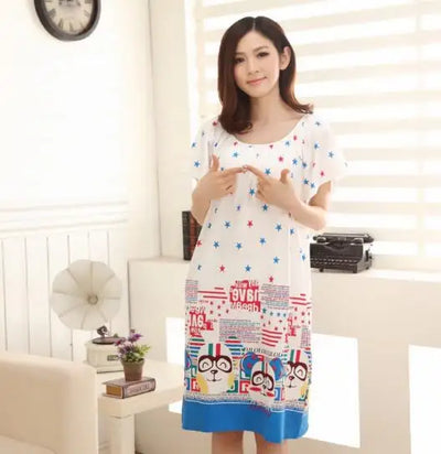 Lounge Printed Nightgowns Woman New Cotton Silk Nightwear Summer Dress Casual Loose Women Night Dress Sleepwear Sleep Shirts