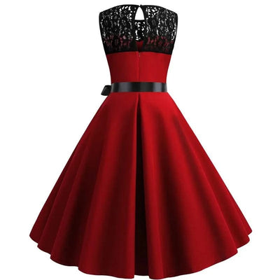 Elegant Party Dress Women Summer Lace Vintage Vestidos 50s 60s Rockabilly Swing Dress Casual  Midi Dresses