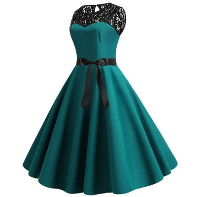 Elegant Party Dress Women Summer Lace Vintage Vestidos 50s 60s Rockabilly Swing Dress Casual  Midi Dresses