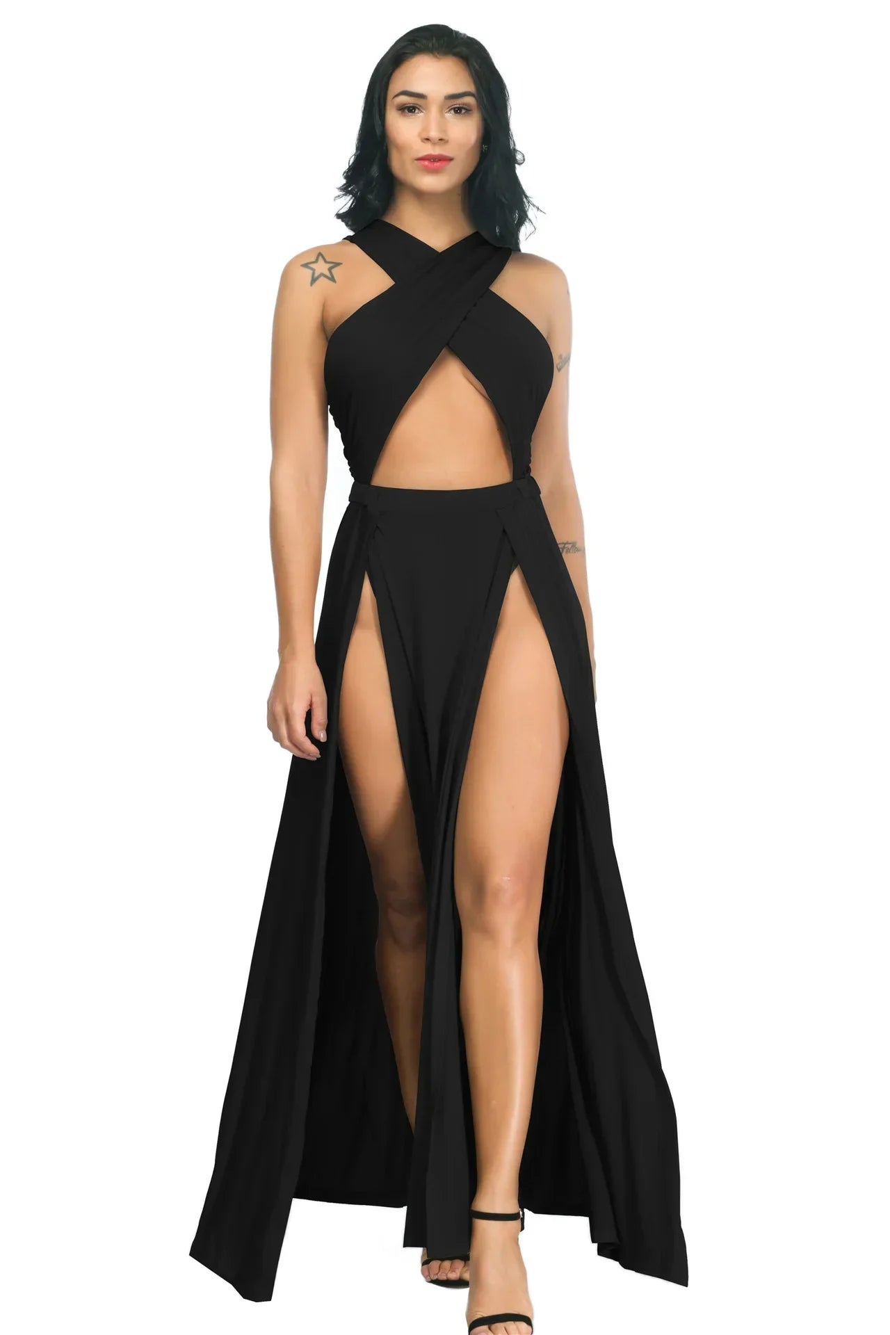 Sexy Black Irregular Split Bandage Long Dress 2021 Fashion Women Summer Dresses Casual Vestidos Party Femme Robe Plus Size New