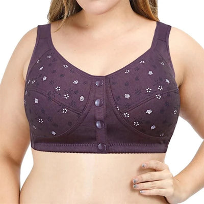 Front Closure Cotton Bras Women Removable Padded Bra Soft Camisole Middle Age Women Everyday Underwear Big Bust 50/115 B C Cup