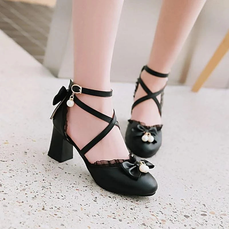 Kids Fashion Bowknot Thick High Heel Shoes | Children's Party Shoes| Fancy Dress Shoes for Girls