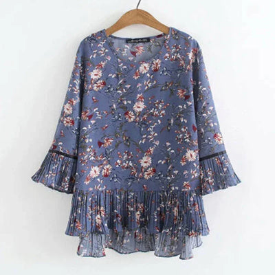 Chiffon Elegant Womens Blouses Summer Tops For Women Ruffle Tunic Floral Blouse Female Clothes Loose Casual 5XL V2183
