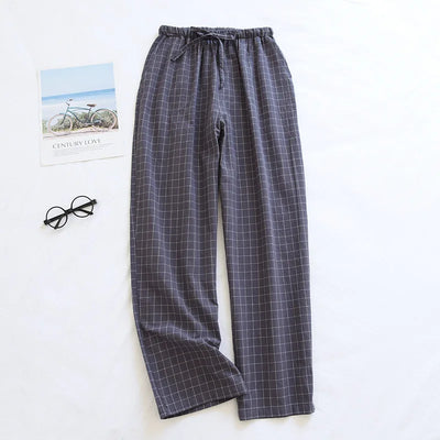 couple washed cotton trousers thin men and women home pants Elastic Waist Sleep Bottoms Plaid lounge pants home sleepwear 2021