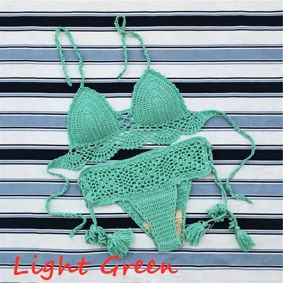Handmade Crochet Push up Bikini Set Sexy Women Swimwear Crop Top Beach Swimsuit Suit