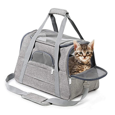 Soft Pet Carriers Portable Breathable Foldable Bag Cat Dog Carrier Bags Outgoing Travel Pets Handbag with Locking Safety Zippers