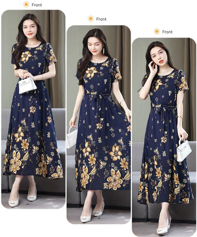 New Fashion 2024 Print Summer Dresses For Women Short Sleeve O-Neck Elegant Summer Dress Woman Clothing