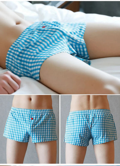 Men's Cotton Arrow Boxers Casual Plaid Elastic Waist Underwear Summer Loose Breathable Beach Pants Boxer Shorts Youth Panties