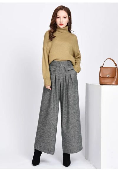 2023 Winter Warm Wool Women's Pants Female High Waist Pleated Wide Leg  Capris for Women Trousers Woman  4xl