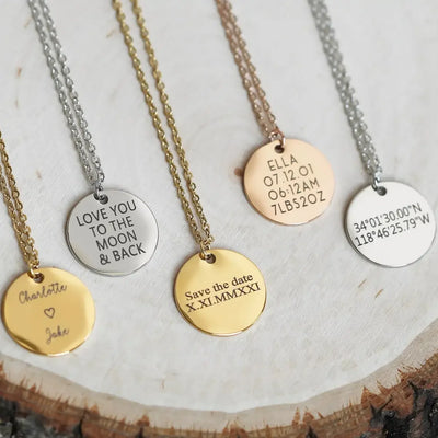 Custom Engraved Name Date Round Coin Stainless Steel Personalized ID Tag  Accessory Jewelry Pendant Fit for Bracelet Necklace
