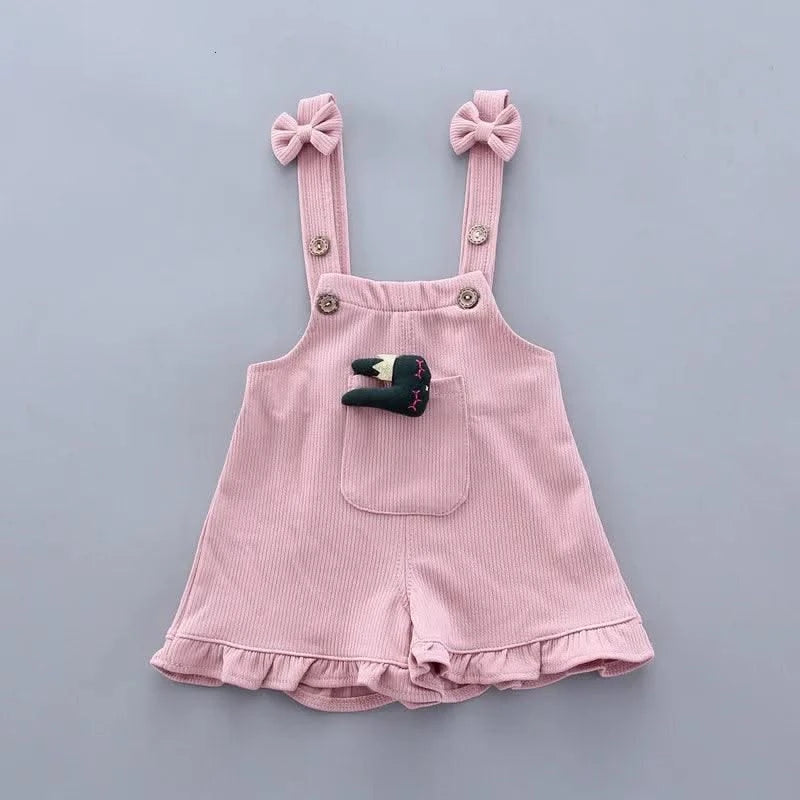 Summer Children Clothing Baby Cute  Girls Casual T-Shirts Bib Shorts 2Pcs/Set Toddler Cartoon Fashion Cotton Infant Clothes Suit