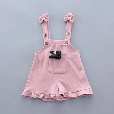 Summer Children Clothing Baby Cute  Girls Casual T-Shirts Bib Shorts 2Pcs/Set Toddler Cartoon Fashion Cotton Infant Clothes Suit