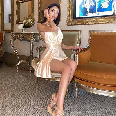 Women's Dress 2024 Fashion Summer elegant bow white female mini dress party cute sexy french romantic silk dress women