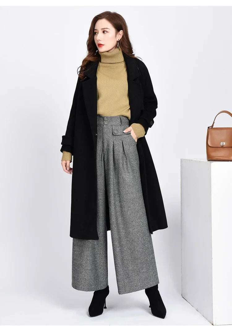 2023 Winter Warm Wool Women's Pants Female High Waist Pleated Wide Leg  Capris for Women Trousers Woman  4xl