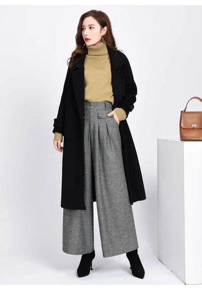 2023 Winter Warm Wool Women's Pants Female High Waist Pleated Wide Leg  Capris for Women Trousers Woman  4xl