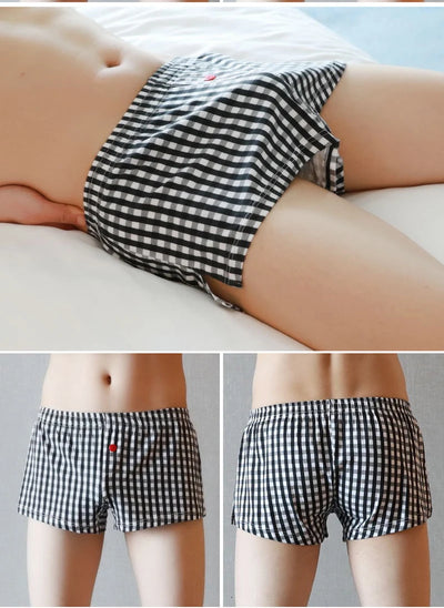 Men's Cotton Arrow Boxers Casual Plaid Elastic Waist Underwear Summer Loose Breathable Beach Pants Boxer Shorts Youth Panties