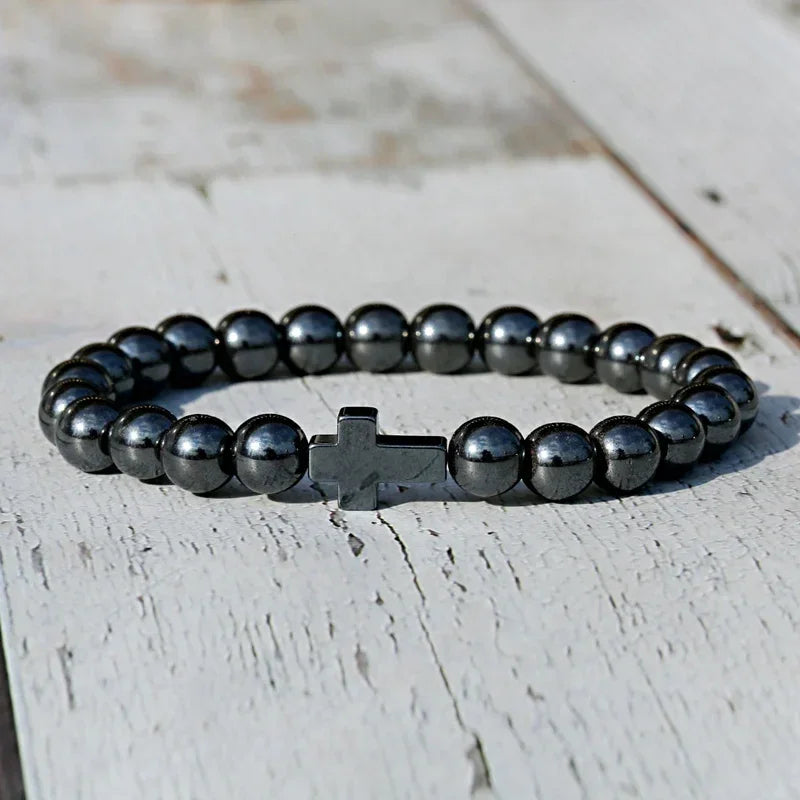 New Men Beads Cross Hematite Bracelets Wholesale Bileklik Meditation Bead Bracelet Women Yoga Jewelry Homme