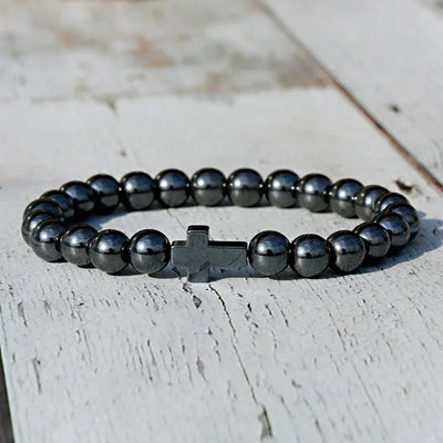 New Men Beads Cross Hematite Bracelets Wholesale Bileklik Meditation Bead Bracelet Women Yoga Jewelry Homme