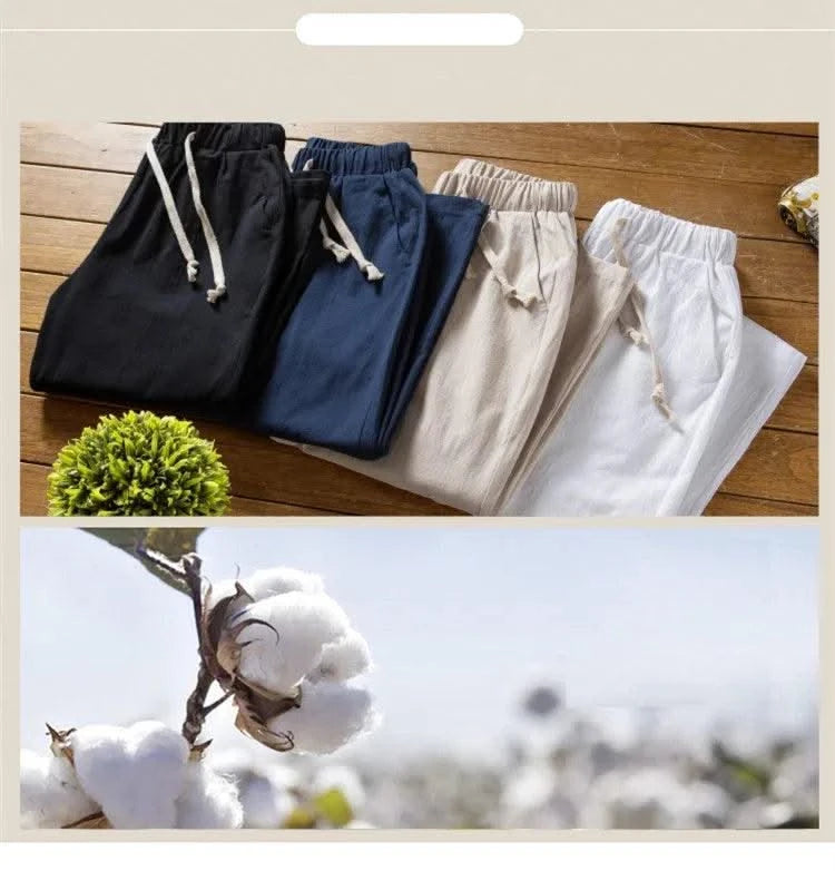 (Shirt + trousers) 2025 summer men shirt Man Cotton and linen shirts Short sleeve men's casual shirts men A set of clothes M-5XL - Elanique