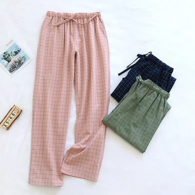 couple washed cotton trousers thin men and women home pants Elastic Waist Sleep Bottoms Plaid lounge pants home sleepwear 2021