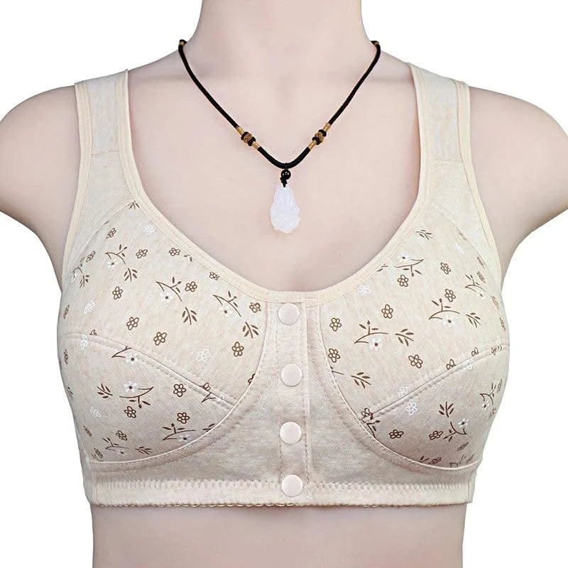 Front Closure Cotton Bras Women Removable Padded Bra Soft Camisole Middle Age Women Everyday Underwear Big Bust 50/115 B C Cup