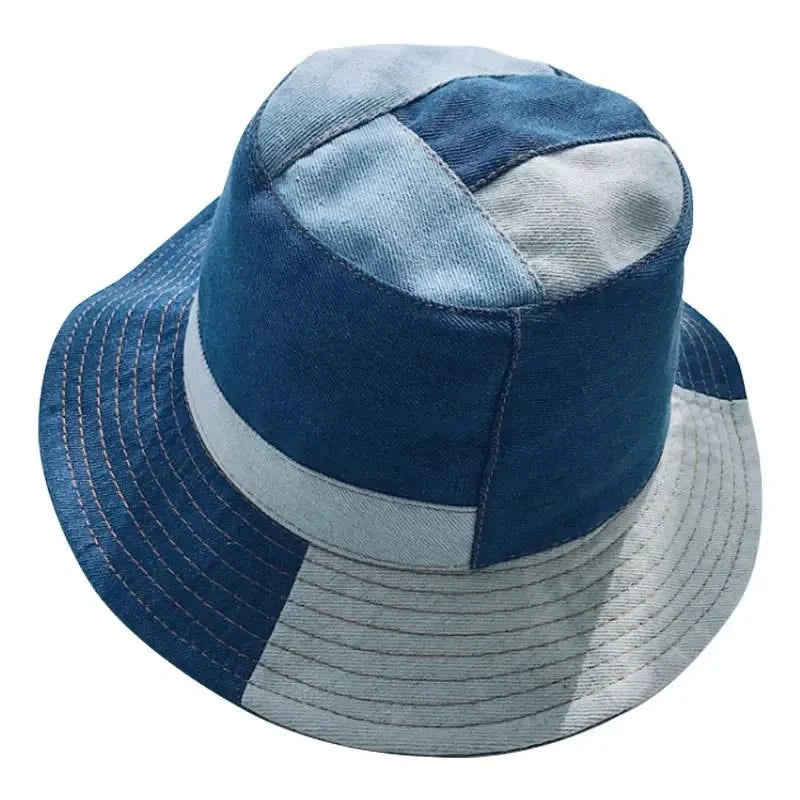 Bucket Hat Women Summer Hats and Caps Patchwork Washed Denim Bucket Hat Hip Hop Solid Wide Brim Cotton Beach Fishing Cap Panama