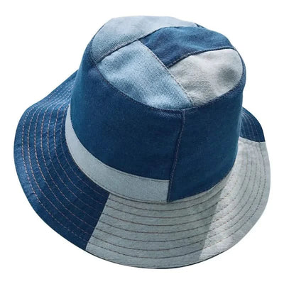 Bucket Hat Women Summer Hats and Caps Patchwork Washed Denim Bucket Hat Hip Hop Solid Wide Brim Cotton Beach Fishing Cap Panama