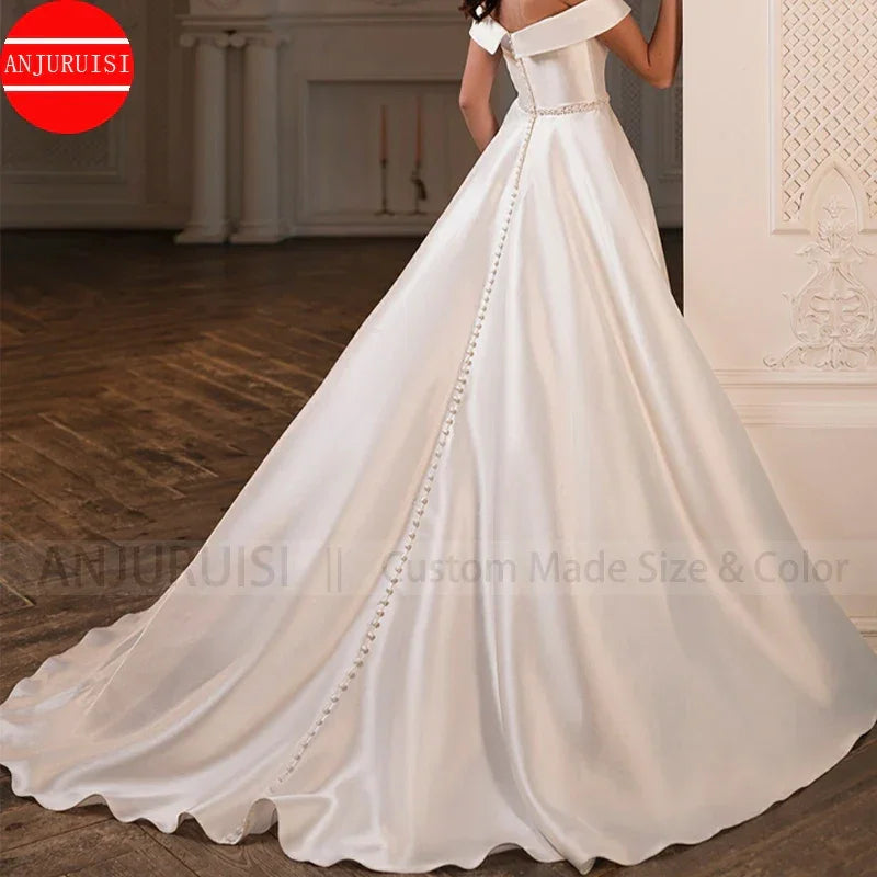 Off The Shoulder Wedding Dress Matte Satin Vestido De Novia 2022 Hochzeit Suknia A Line Bride Gown Robe Mariage Boda Trouwjurk