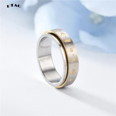 Rotatable Tibetan Buddhism Six-character Rumor Rings Men Spinner Stainless Steel Ring for Women Male Buddhism Lucky Jewelry Gift