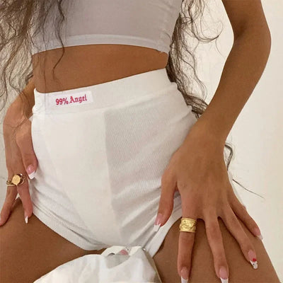 Women's shorts Summer Brown Letter Embroidery Biker Shorts Women Ribber Knit Black High Waist Casual Streetwear Shorts
