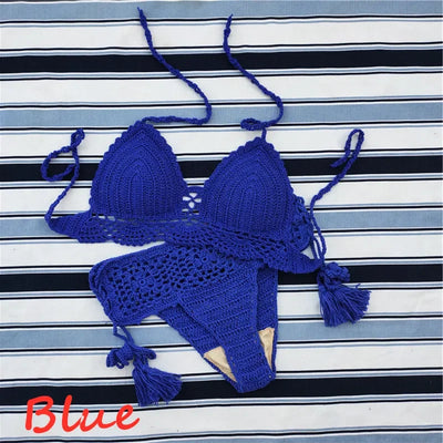Handmade Crochet Push up Bikini Set Sexy Women Swimwear Crop Top Beach Swimsuit Suit