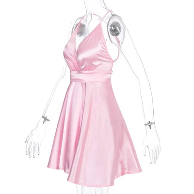 Women's Dress 2024 Fashion Summer elegant bow white female mini dress party cute sexy french romantic silk dress women