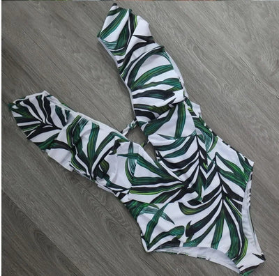 Sexy One Piece Swimsuit Push Up Swimwear Women Ruffle Adjustable Shoulder Swimsuit Bodysuit  Bathing Suit Women