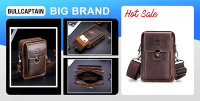 BULLCAPTAIN-Men's Leather Shoulder Bag Brand Casual Men's Bags Small Mini Multifunctional Crossbody Bag's D07