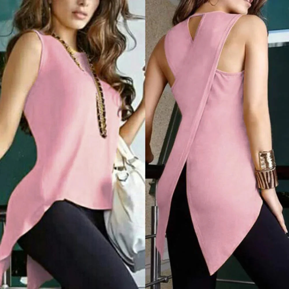 Summer Women Tops Sleeveless Irregular Cross Back Vest Tank Top Clothing Рубашки