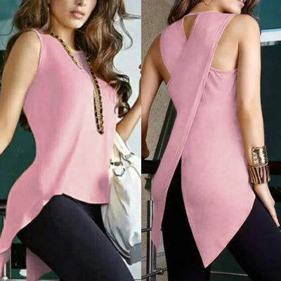 Summer Women Tops Sleeveless Irregular Cross Back Vest Tank Top Clothing Рубашки