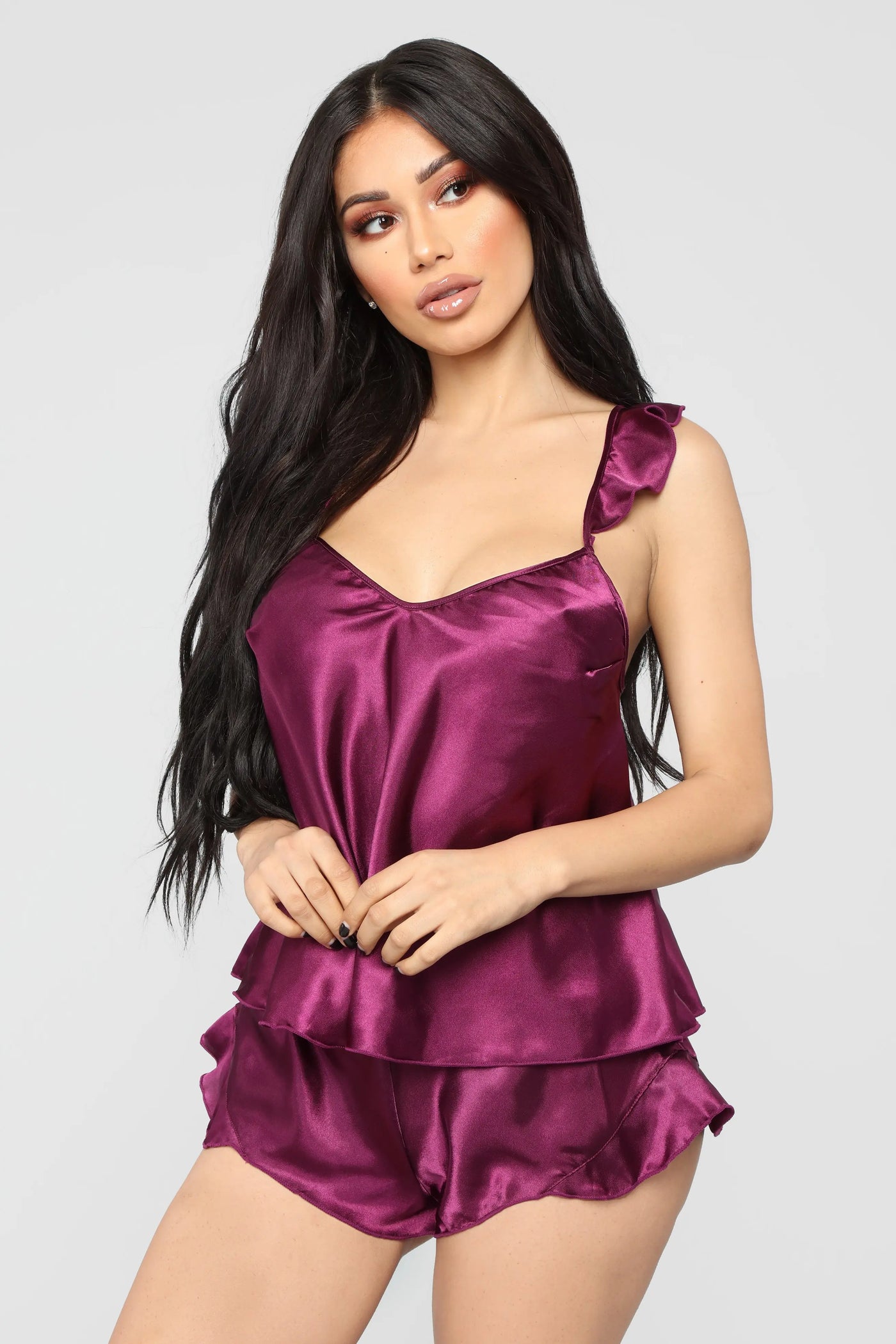 Women Sleepwear Babydoll  Lingerie Nightwear Shorts Pjama Set Ruffles Solid Satin Silk Lace Homewear S-XXL
