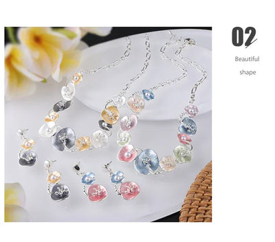 MeiceM Women Silver Plated Pendant Original Design Chain Leaf Necklace Drop Female Luxury Necklaces Set for Wedding Women's Mom