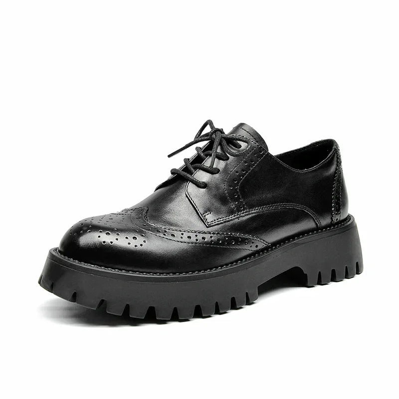 BeauToday Brogue Shoes Women Genuine Cow Leather Wintip Round Toe Cross-Tied Thick Sole Ladies Derby Shoes Handmade 21839