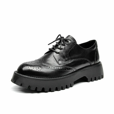 BeauToday Brogue Shoes Women Genuine Cow Leather Wintip Round Toe Cross-Tied Thick Sole Ladies Derby Shoes Handmade 21839