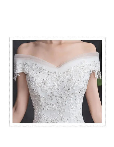 Shoulder Wedding Dress Light Appliques Pearls Lace Fashion Wholesale Cheap Simple Bride Dress Vestidos De Novia Customized
