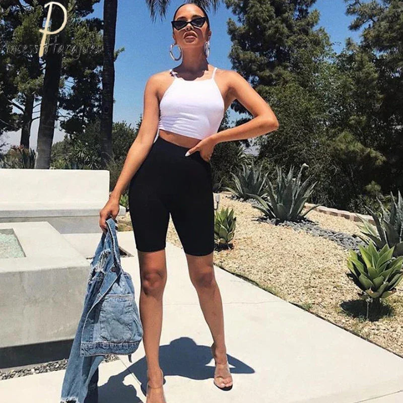 High Waist Sports Shorts Women Biker Shorts Summer Casual Harajuku Sexy Skinny Fitness Solid Bodycon Cycling Slim Bottoms 2021