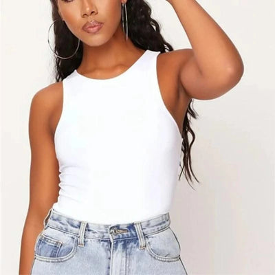 Sexy Tank Tops For Women White O Neck Sleeveless Corset