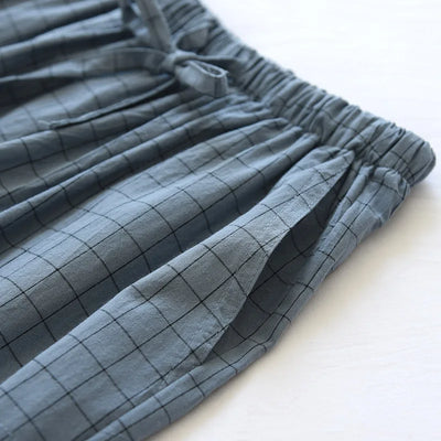 couple washed cotton trousers thin men and women home pants Elastic Waist Sleep Bottoms Plaid lounge pants home sleepwear 2021