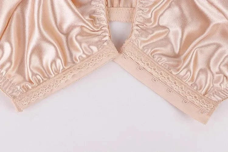 Women Full Coverage Bra Plus Size Comfort And Support Satin Bra Imitated Silk No Padded Wireless Front Closure Vest Underwear
